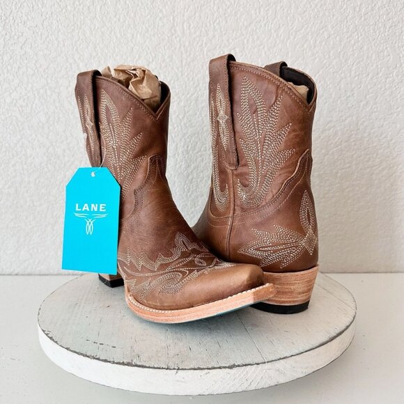 Lane Boots Shoes - NEW Lane LEXINGTON Brown Cowboy Boots Womens 7.5 Short Leather Ankle Snip Toe